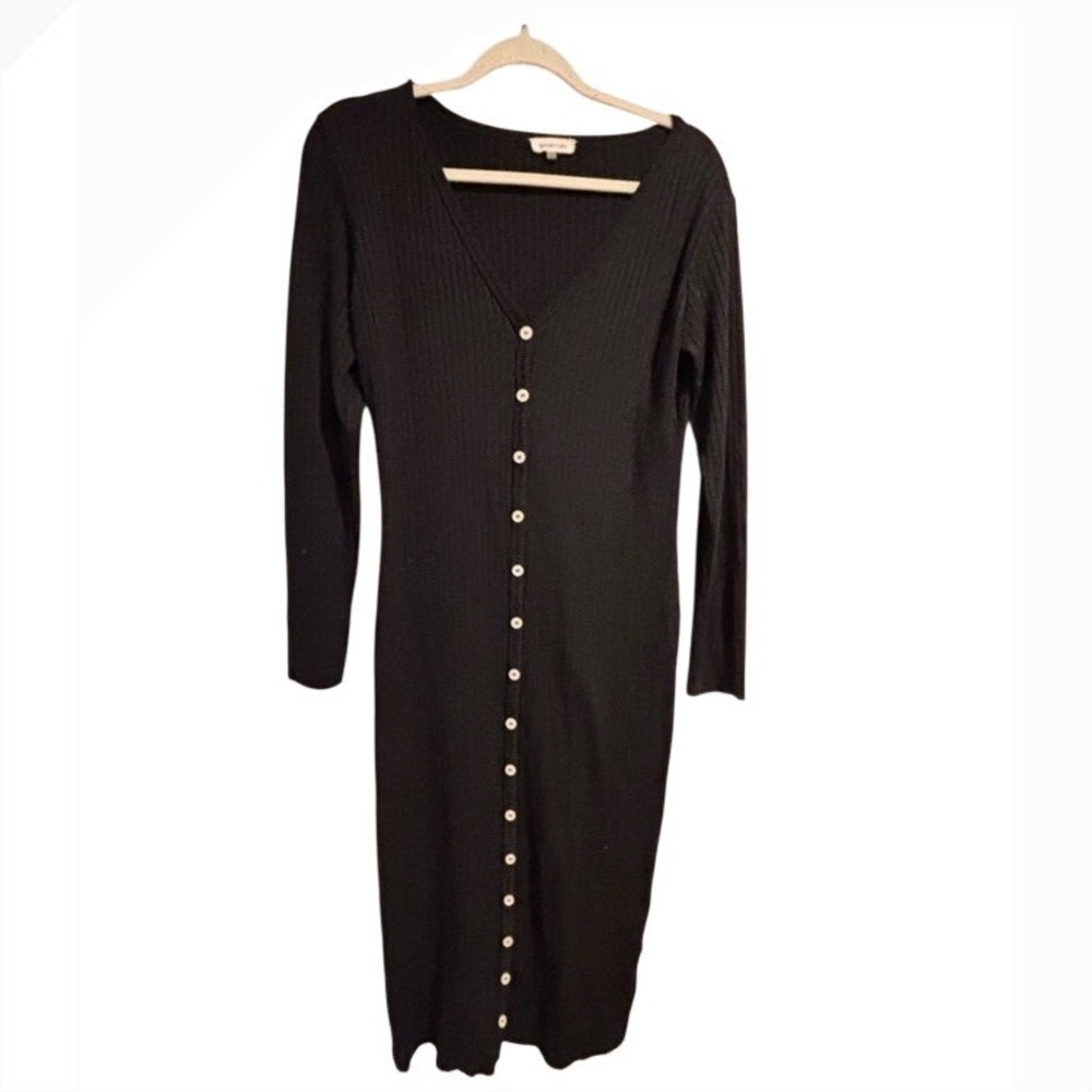 Sugarlips stylish Black‎ ribbed knit bodycon button-down Long Sleeve Dress - Picture 2 of 7